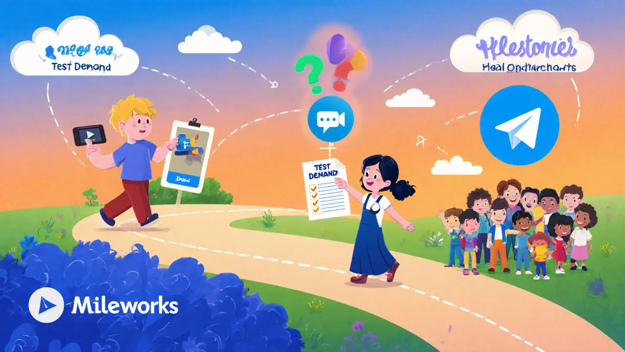 Цветная дорожка с этапами создания курса, по которой идут веселые персонажи с чек-листами и телефонами.