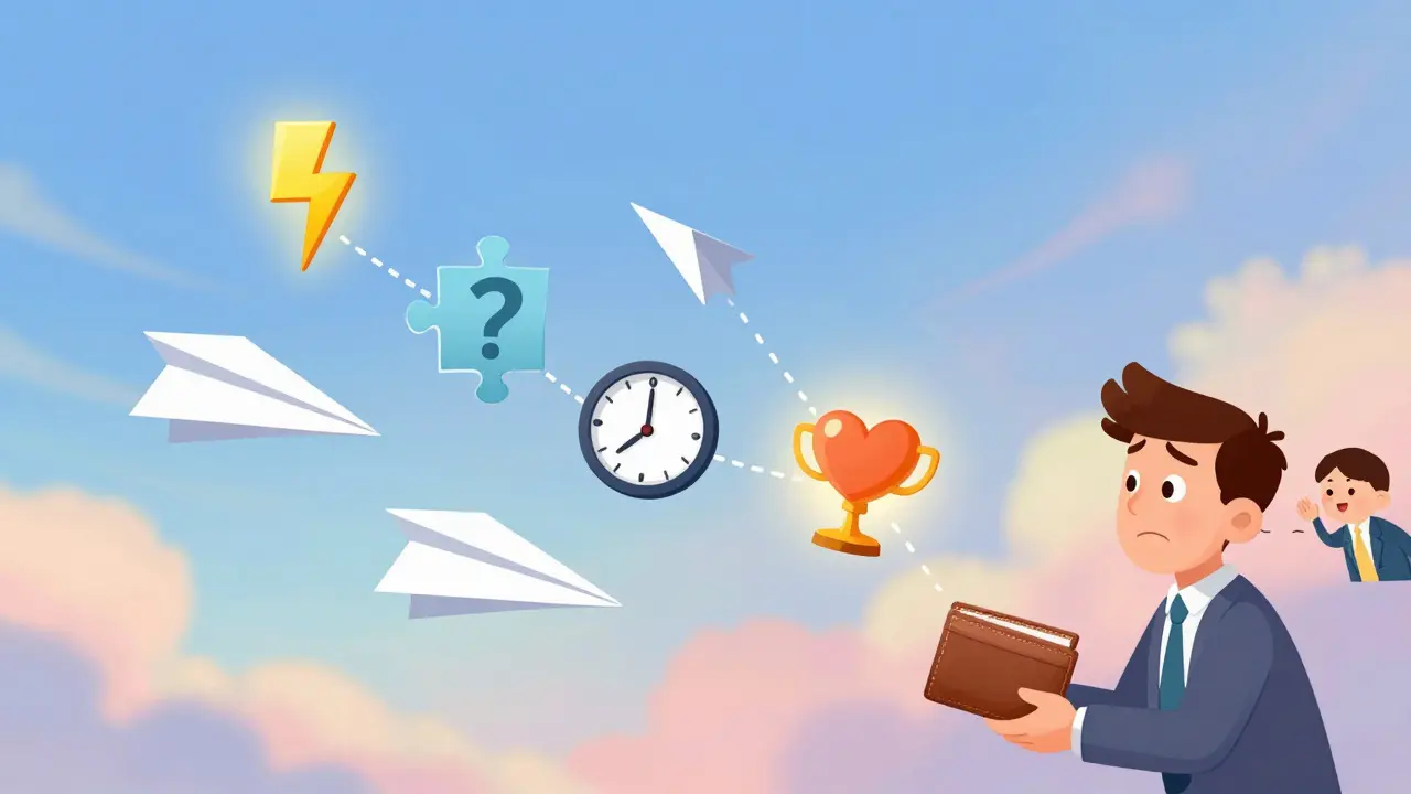 Пять волшебных писем-самолётиков, ведущих к клиенту с кошельком, каждый с уникальной задачей.