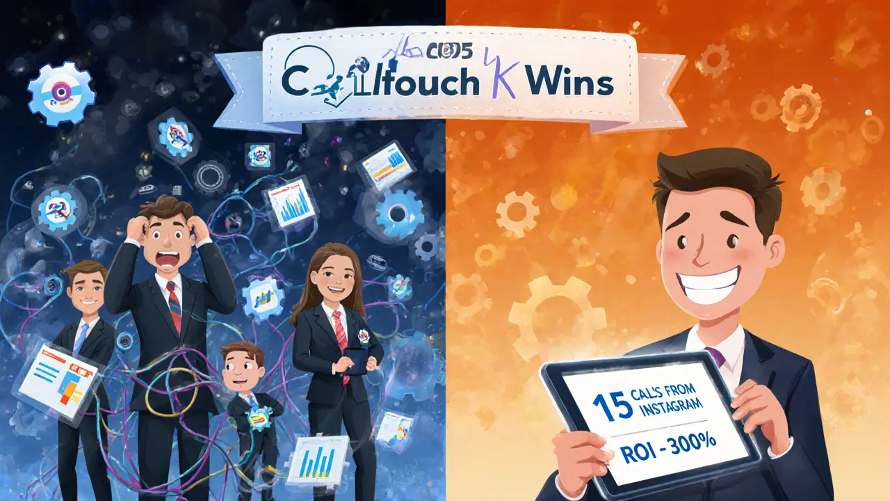 Сравнение: сложная система Roistat в тумане против ясной статистики Calltouch на планшете — победа простоты.