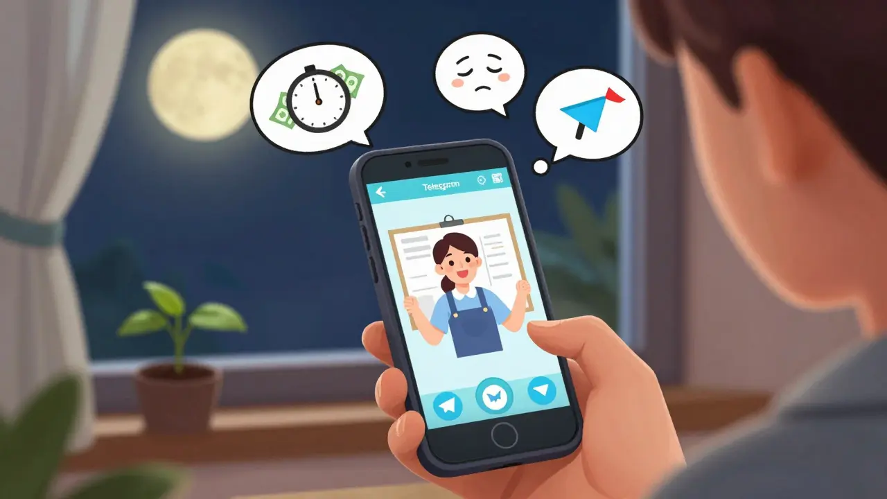 Человек смотрит личное видео в Telegram, где преподаватель показывает простое решение — рост и спокойствие вокруг.