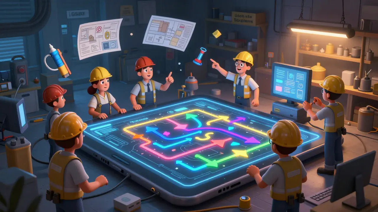 Инженеры перестраивают хаотичную схему движения материалов на цифровом планшете.