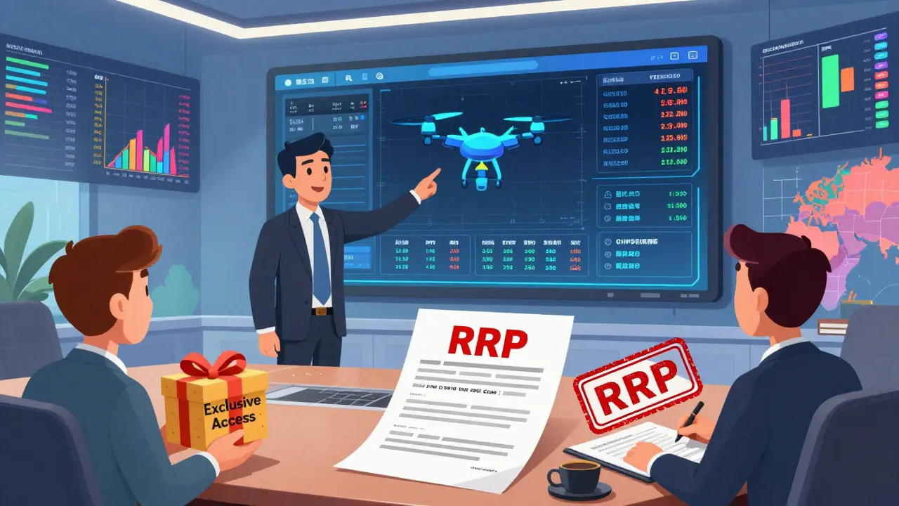 Команда подписывает договор с фиксированной розничной ценой, а ИИ-дроны отслеживают цены конкурентов на экране.