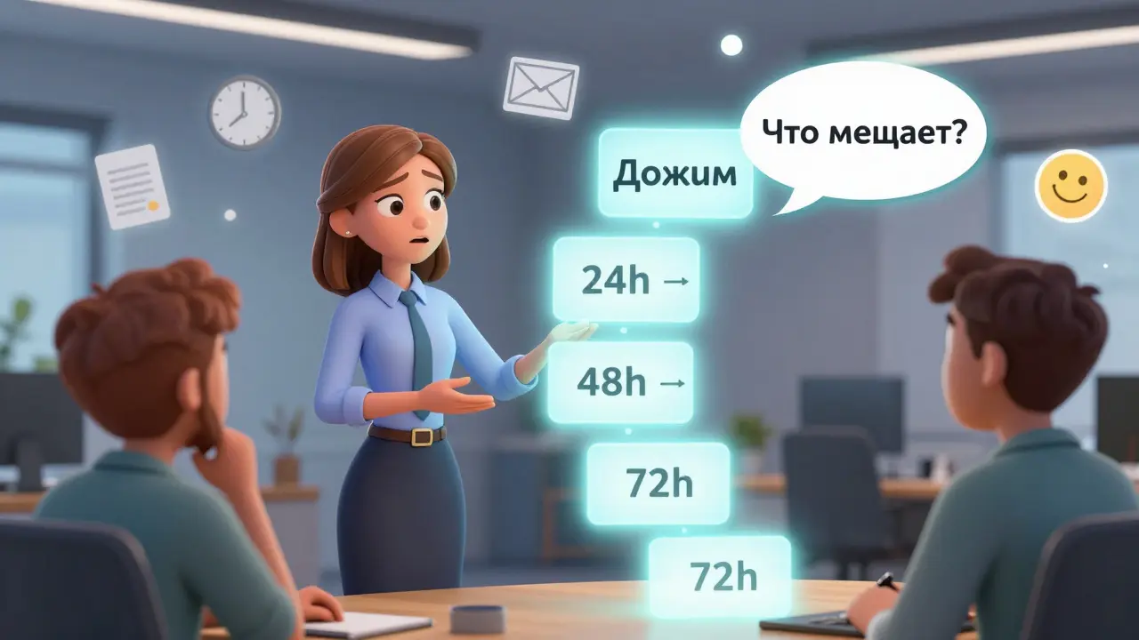 Продавец мягко ведет клиента через этапы дожима, показывая пошаговую помощь, а не давление.