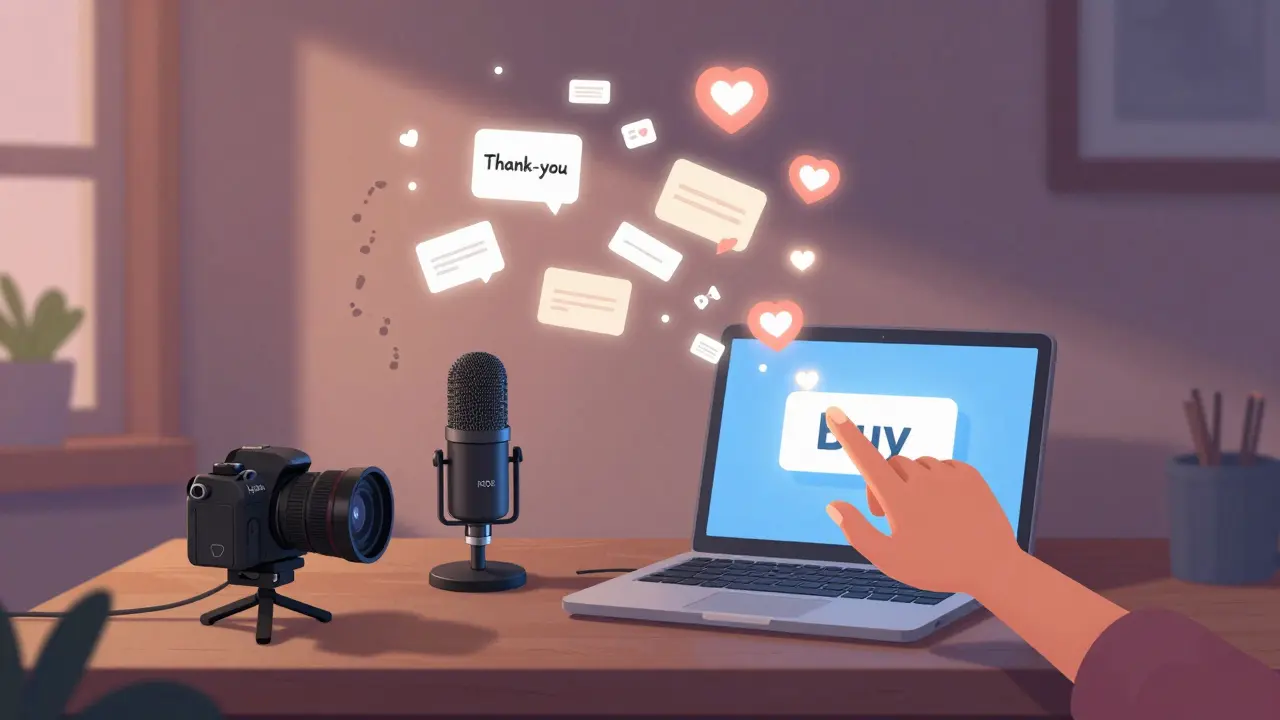 Простая студия с доступным оборудованием, один клик — и начинается волна благодарностей и изменений.