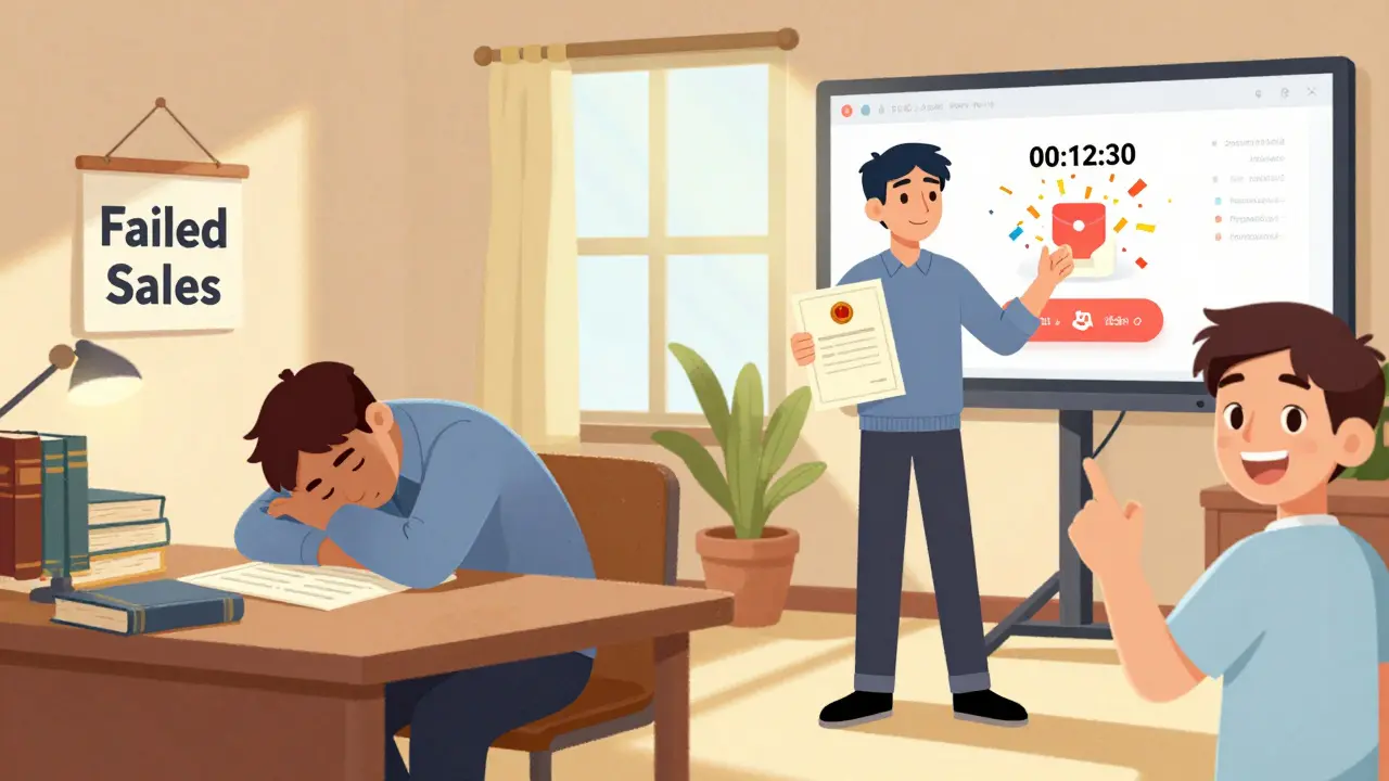 Сравнение до и после: один человек в отчаянии, другой — успешен, после покупки через прямой эфир.