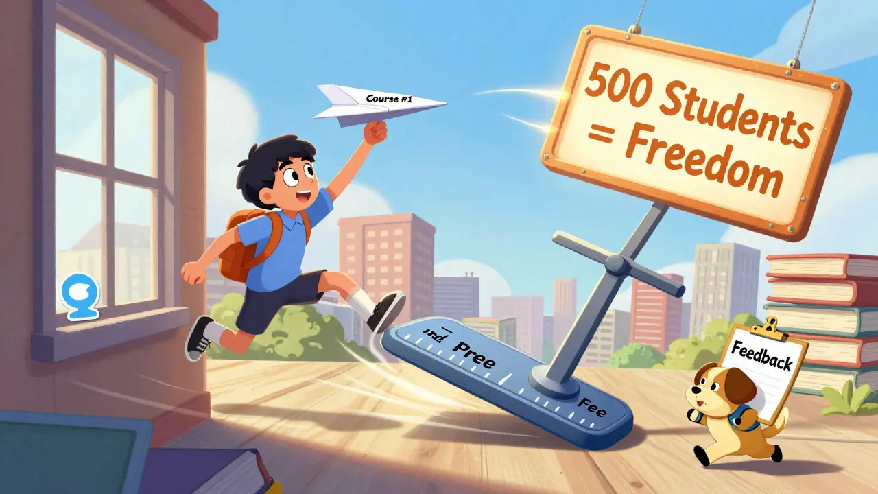 Студент запускает курс в виде самолетика, который летит к успеху и свободе.