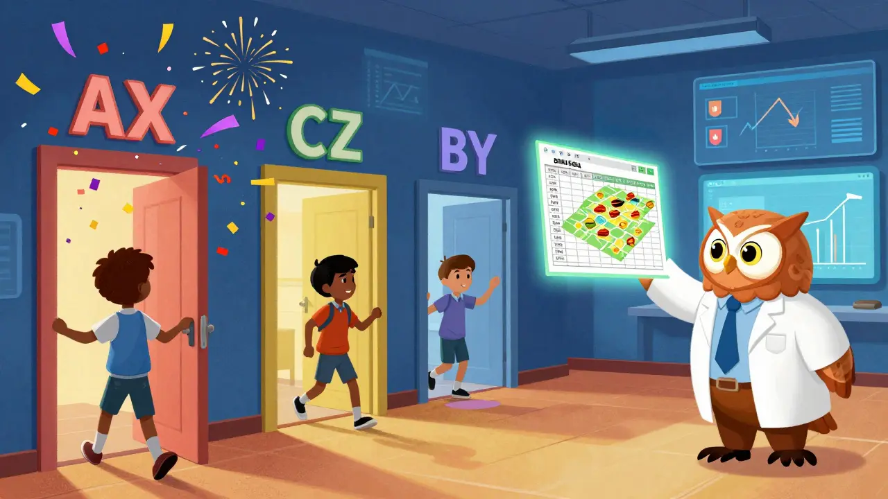 Студенты проходят через двери с разными метками, мудрая сова держит карту выручки.