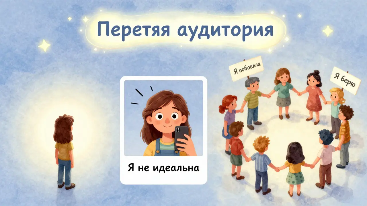 Три сцены: одиночество, честный пост и группа людей, поддерживающих создателя курса.