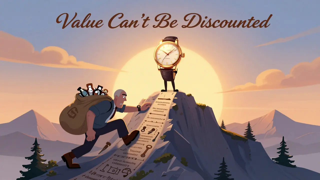 Владелец люксовых часов на вершине горы, в то время как крупный корпоративный гигант пытается вскарабкаться с подделками.