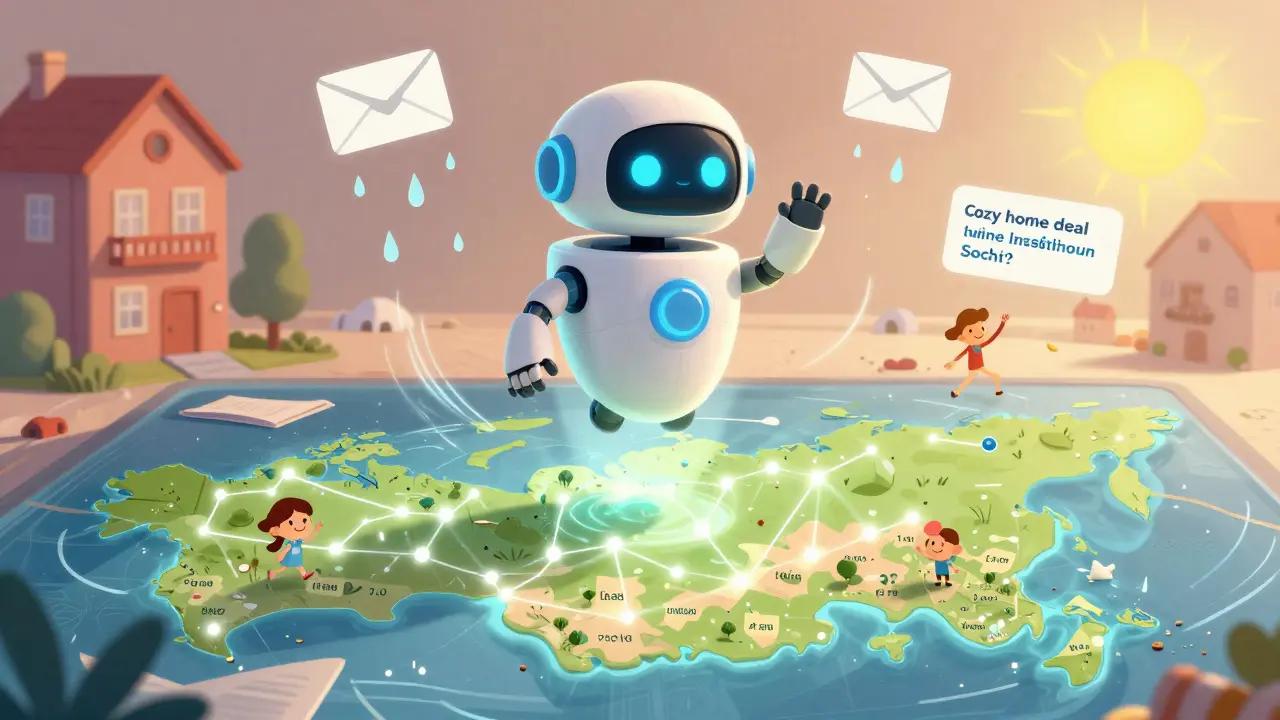 ИИ-ассистент проецирует идеальное время отправки писем на карту России для каждого региона.