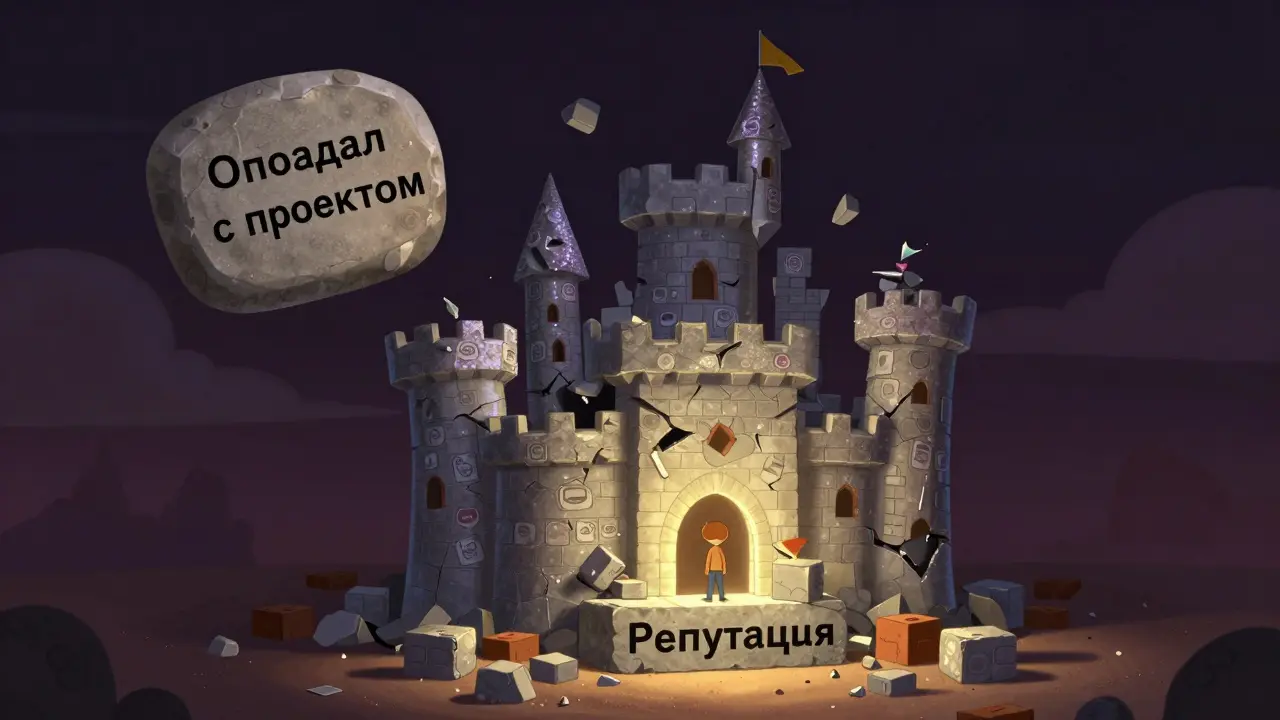 Разрушающийся замок из лайков над прочным фундаментом репутации