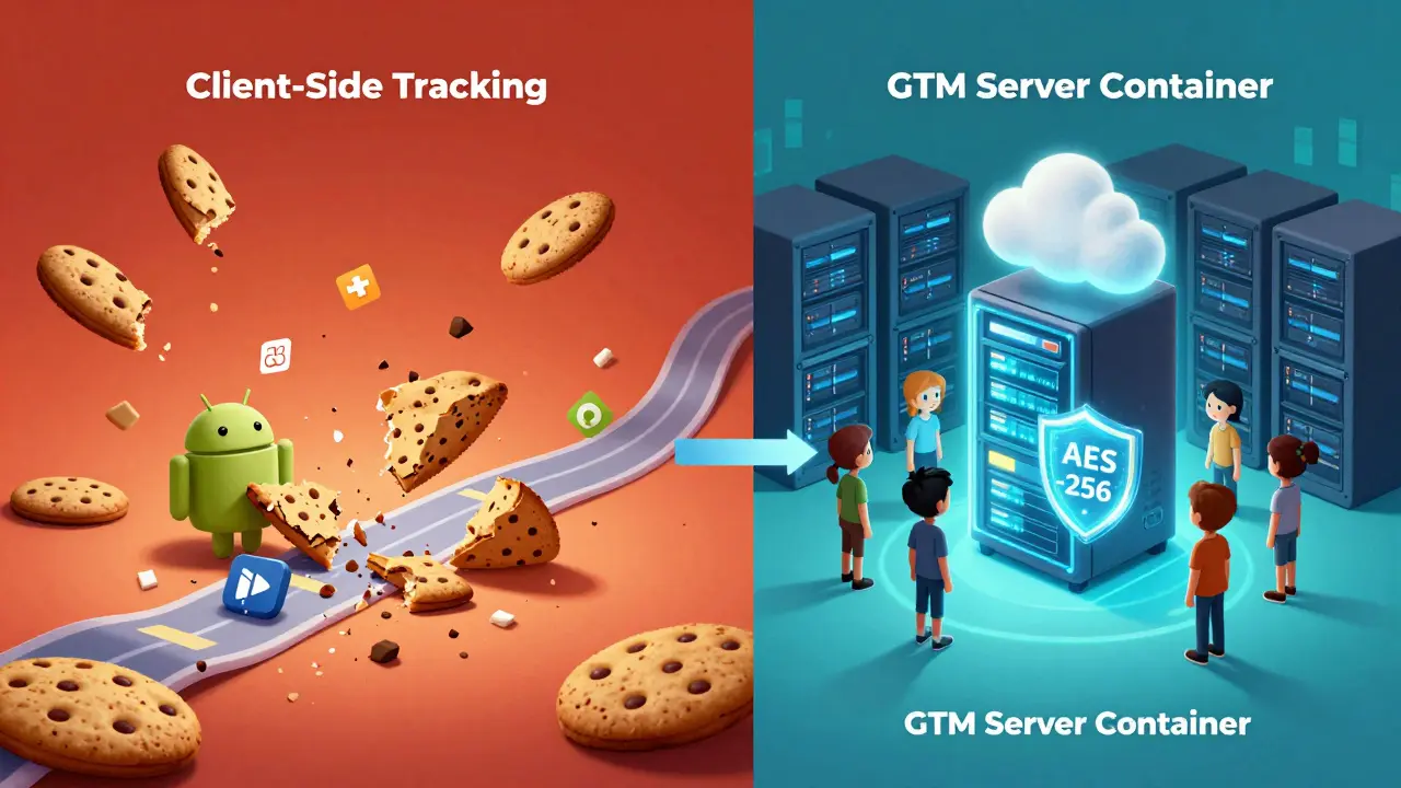 Слева — хаос клиентского трекинга, справа — упорядоченный серверный сбор данных.