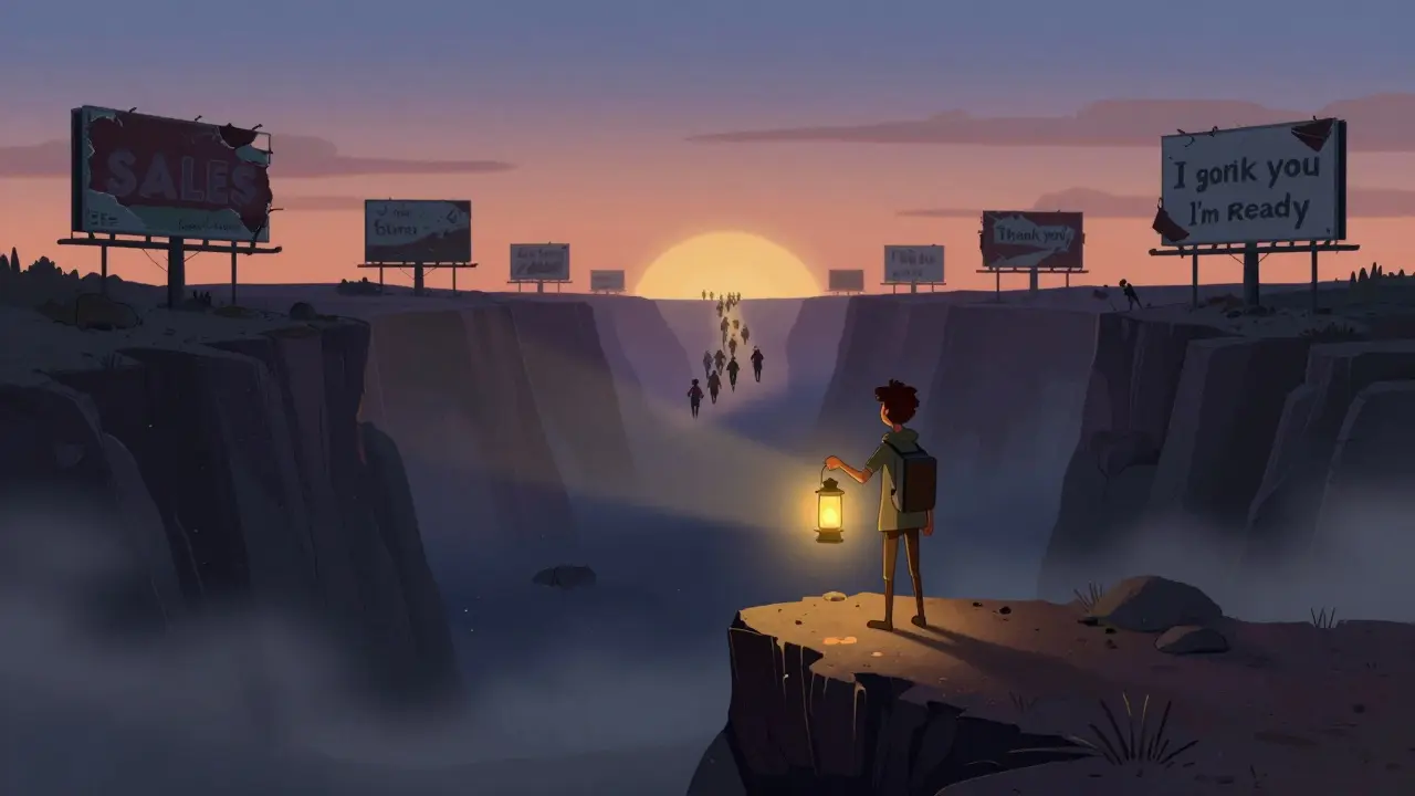 Создатель с фонарем контента ведет аудиторию через тьму рекламы.