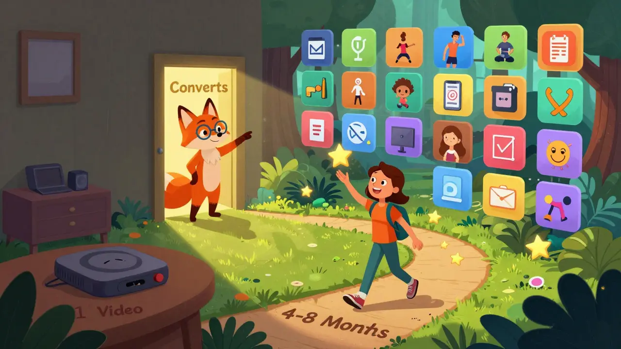 Сравнение: один пустой видеоплеер и 20 цветных видео-деревьев, ведущих к золотой двери конверсии.