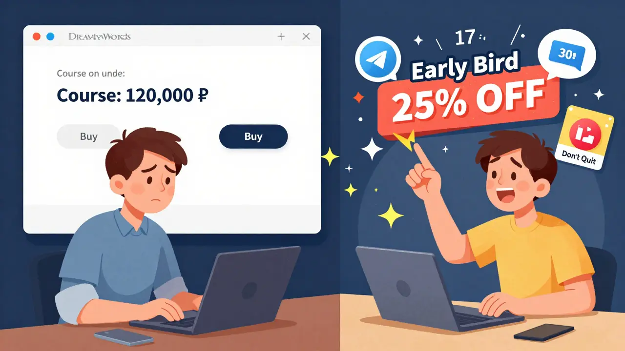 Сравнение: разочарованный покупатель слева и радостный — справа с таймером и бонусами