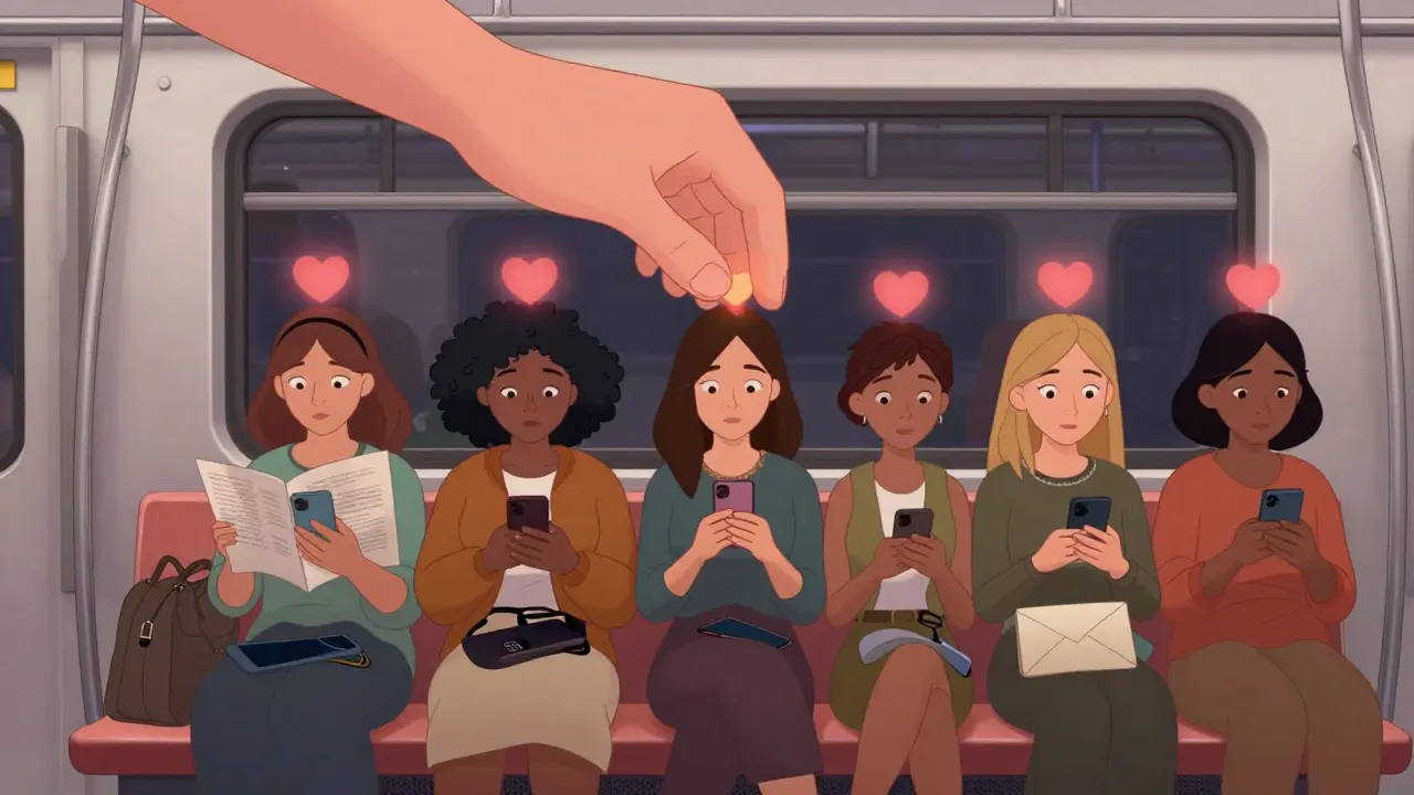 Женщины в метро читают полезный контент, постепенно доверяя автору.