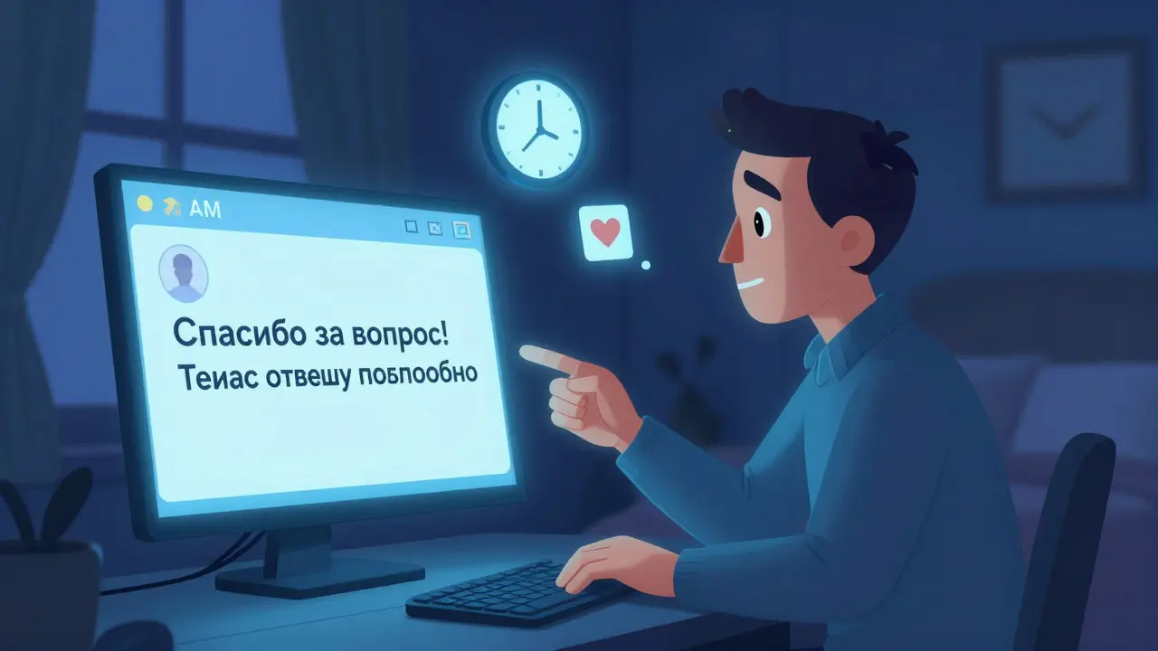 Ментор отвечает клиенту в 2 часа ночи доброжелательным сообщением, в уютной атмосфере без давления и навязчивых предложений.