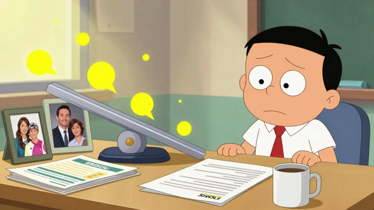 Стол с перемешанными личными и бизнес-расходами, весы в дисбалансе