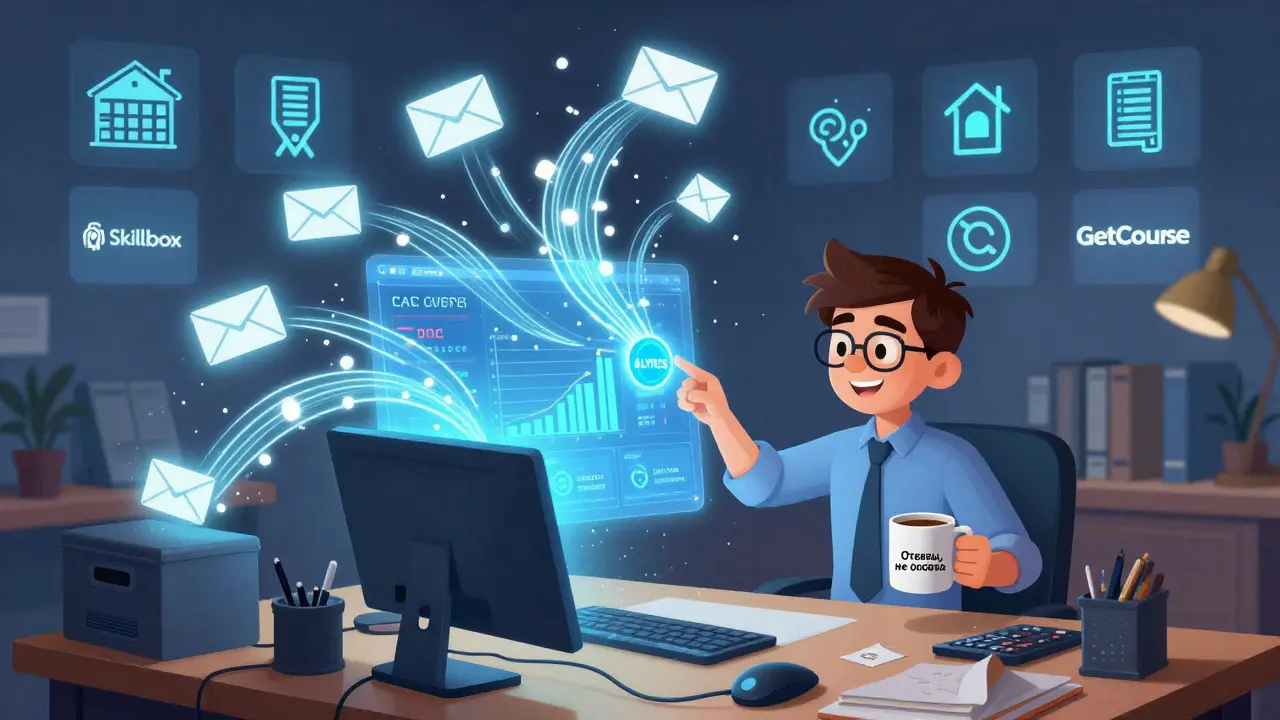 Беспорядок данных сливается в один чистый дашборд, показывающий ключевые метрики онлайн-школы: CAC, LTV и прохождение курса.