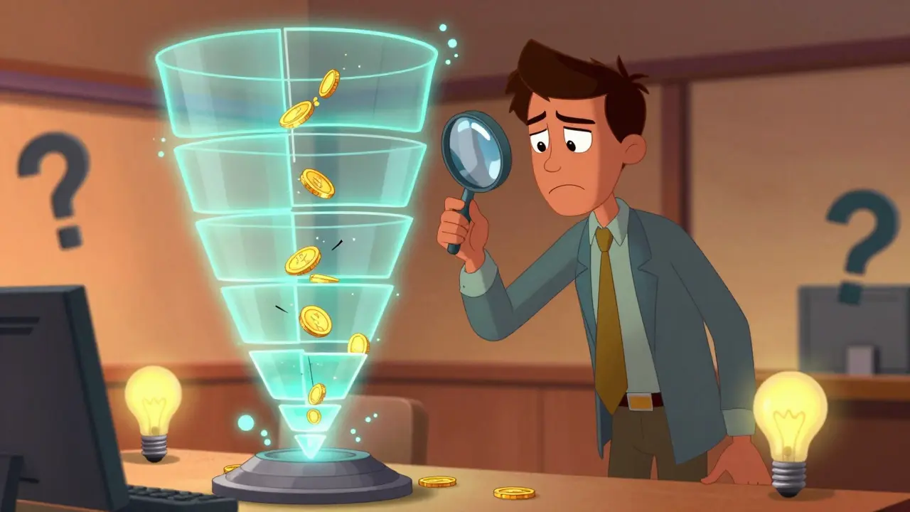 Бизнесмен анализирует проблемы в воронке