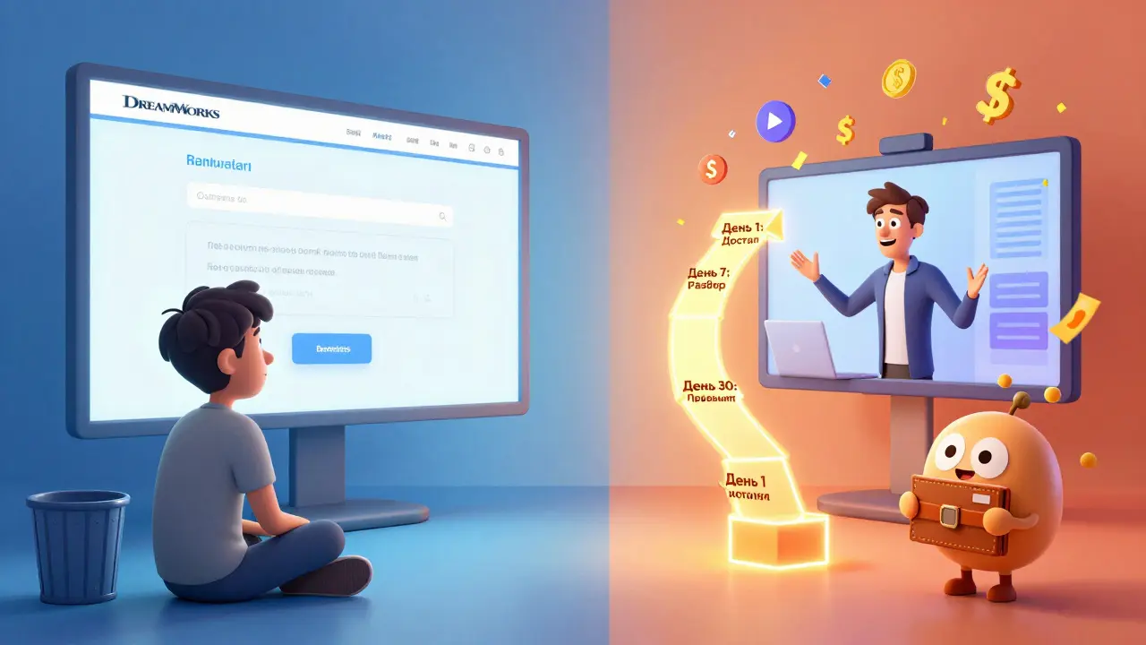 Два сценария: скучный лендинг с мусорным ведром и яркий вебинар с путем клиента, ведущим к покупке.