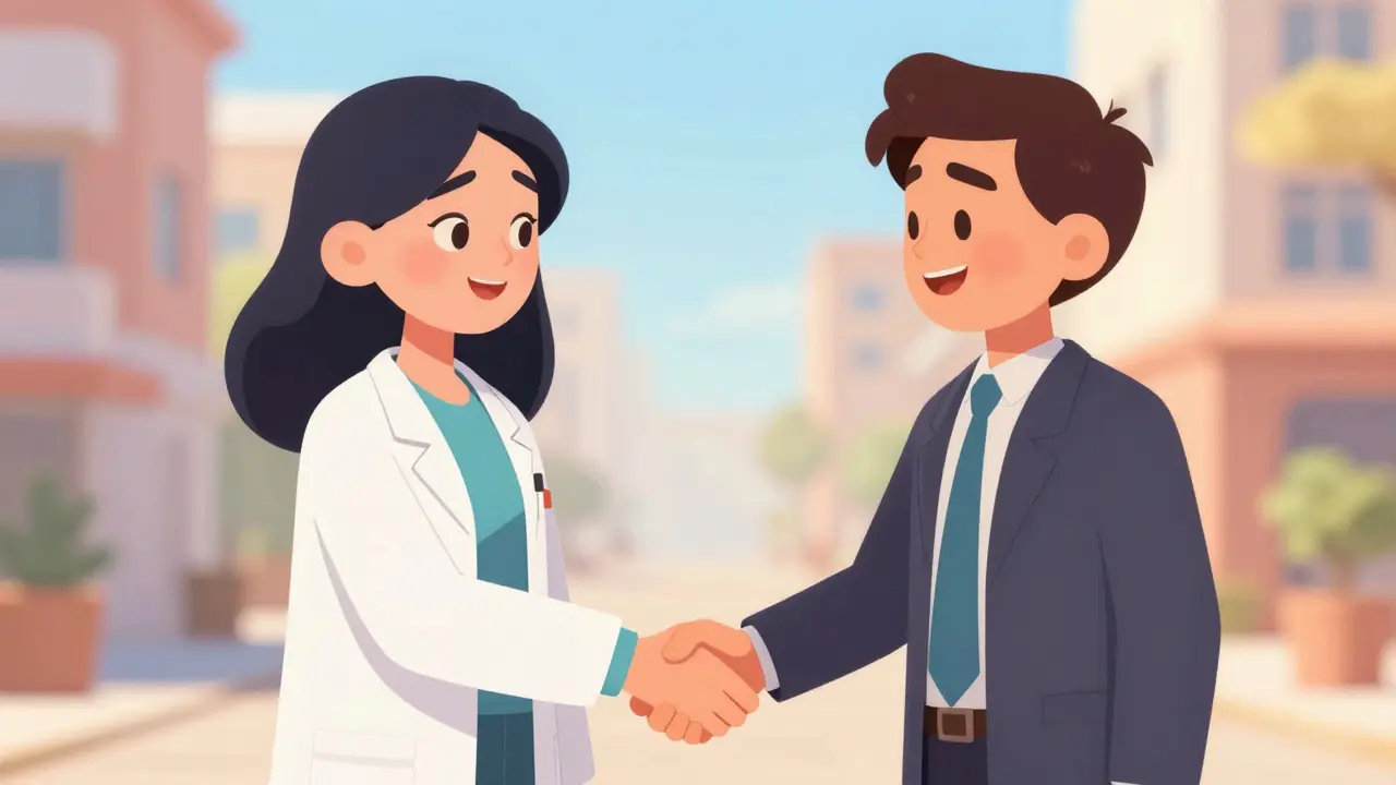 Эксперт и клиент улыбаются, устанавливая доверие