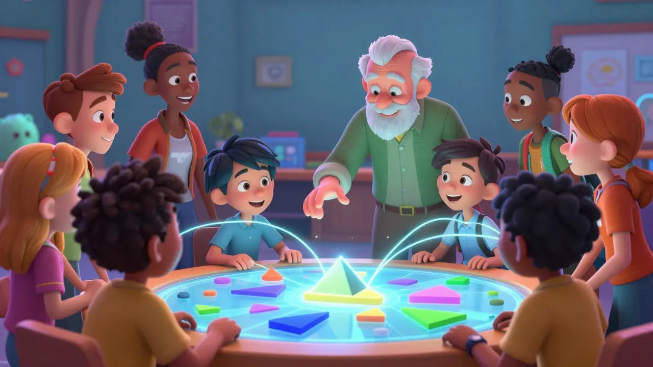 Команда онлайн-учеников сотрудничает в цифровом пространстве