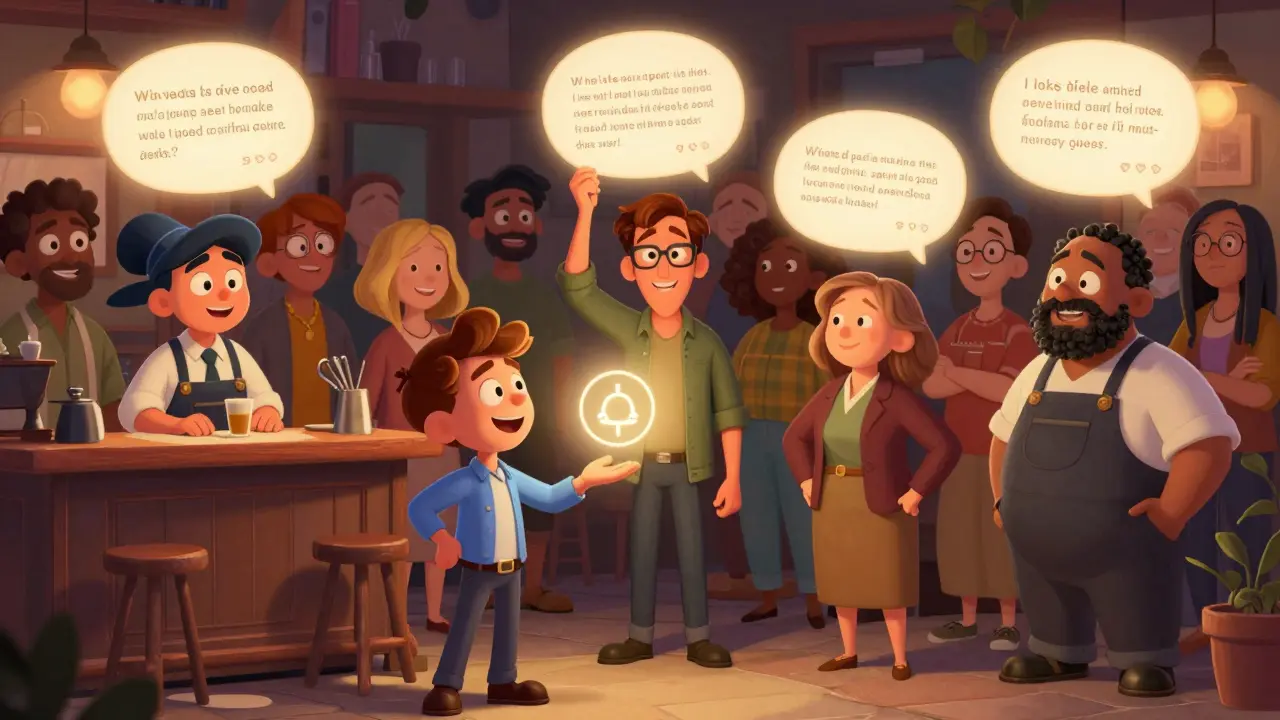 Маленький предприниматель передает свой продукт трем экспертам, чьи аудитории сияют от радости и вовлеченности.