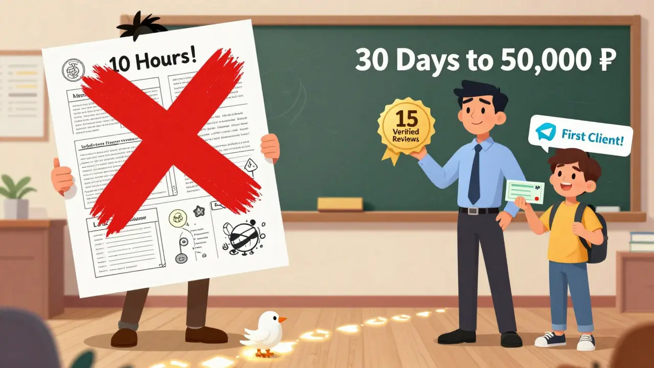 Сравнение: перегруженный курс слева и лаконичный, с отзывами — справа, с дорогой успеха между ними.