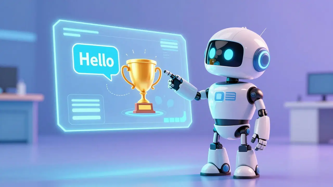 Дружелюбный робот-помощник на фоне голограммы пути клиента