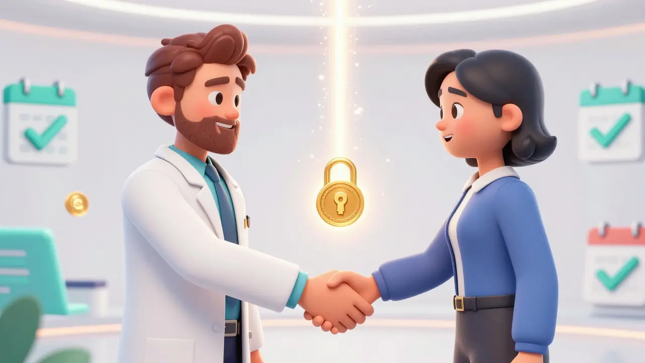 Эксперт и клиент заключают сделку, символ залога как моста доверия и ответственности