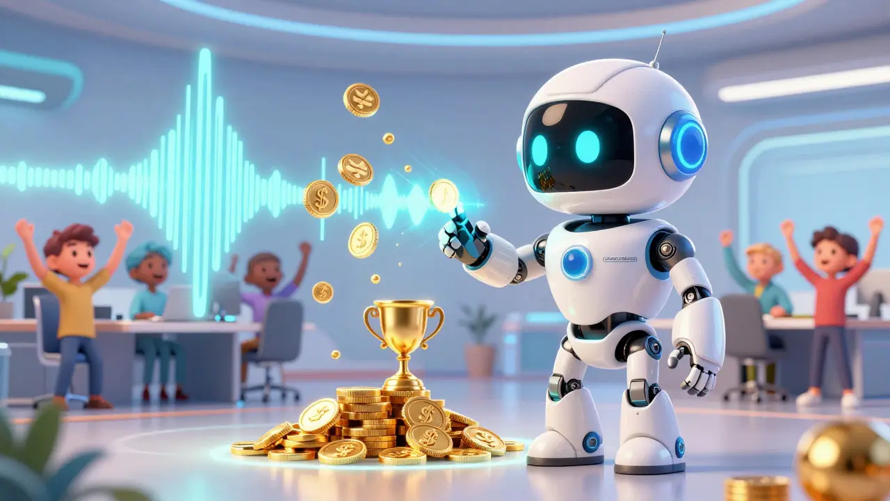 Футуристичный робот превращает аудиозаписи звонков в золотые монеты и трофеи