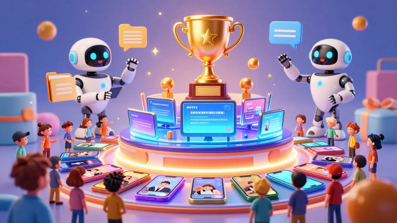 Схематичное изображение воронки контента с короткими видео и помощником-роботом ИИ