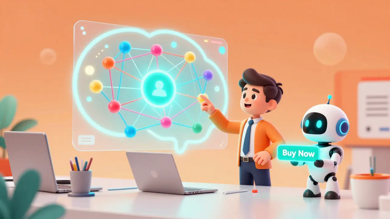 Специалист работает с цифровой майнд-картой и роботом-помощником