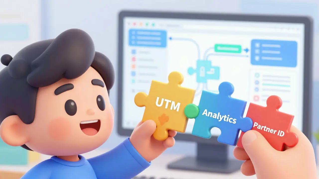 Персонаж соединяет элементы аналитики и UTM-меток в стиле мультфильма