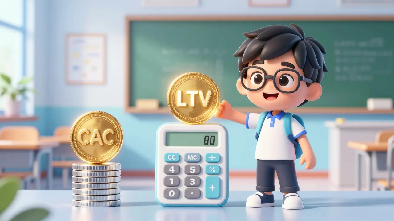 Веселый калькулятор объясняет баланс LTV и CAC ученику в классе