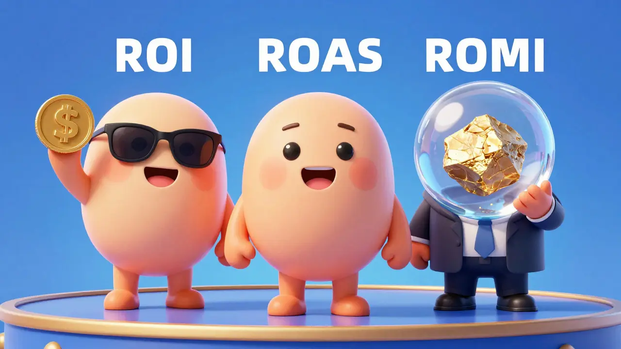 Персонажи метрик ROMI, ROAS и ROI показывают разницу между выручкой и прибылью