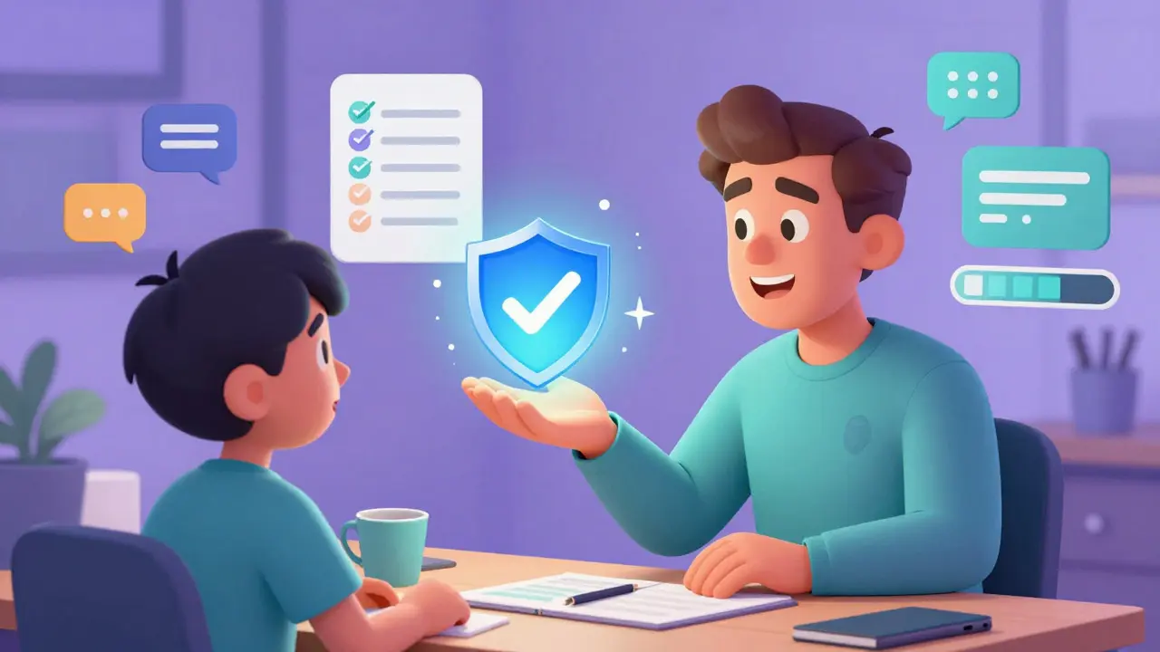 Ментор и студент в стиле DreamWorks обсуждают удержание клиентов и доверие