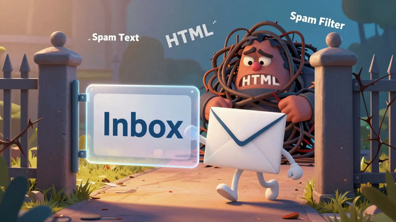 Персонализированное текстовое письмо проходит фильтр спама, пока HTML застревает